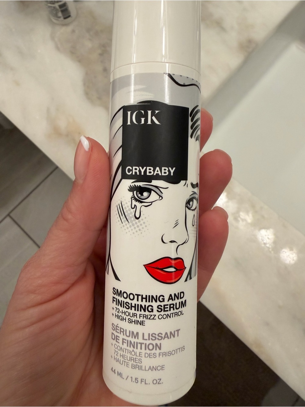 IGK Crybaby Smoothing & Finishing Serum – White Bottle, Red Accent